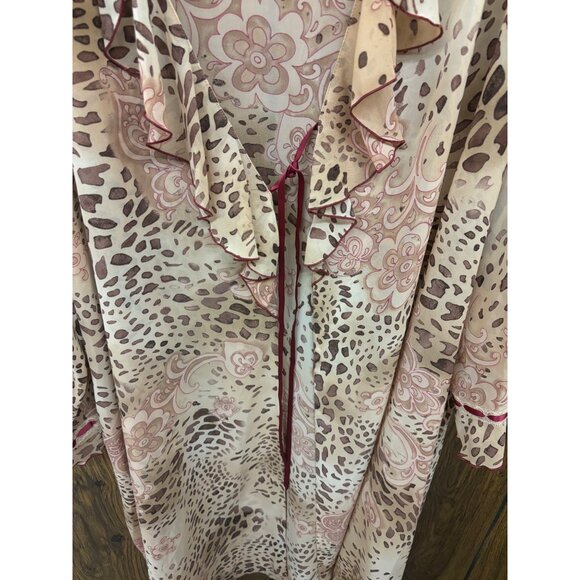 Serenada 3X 26/28 Leopard & Floral Print Ruffle-Trim Duster/Night Gown Brown/Tan - Picture 4 of 4